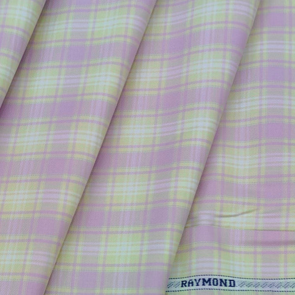Shirt Fabric Raymond 100% Cotton Check Colour Light Pink N Light Green