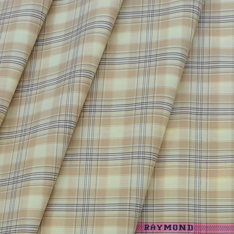 Shirt Fabric Raymond 100% Cotton Check Colour Beige N Cream