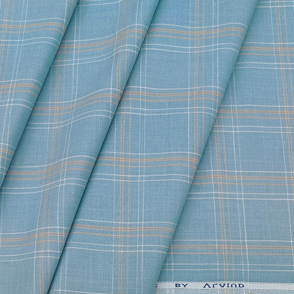 Shirt Fabric Arvind Cotton Blended Check Colour Denim Blue