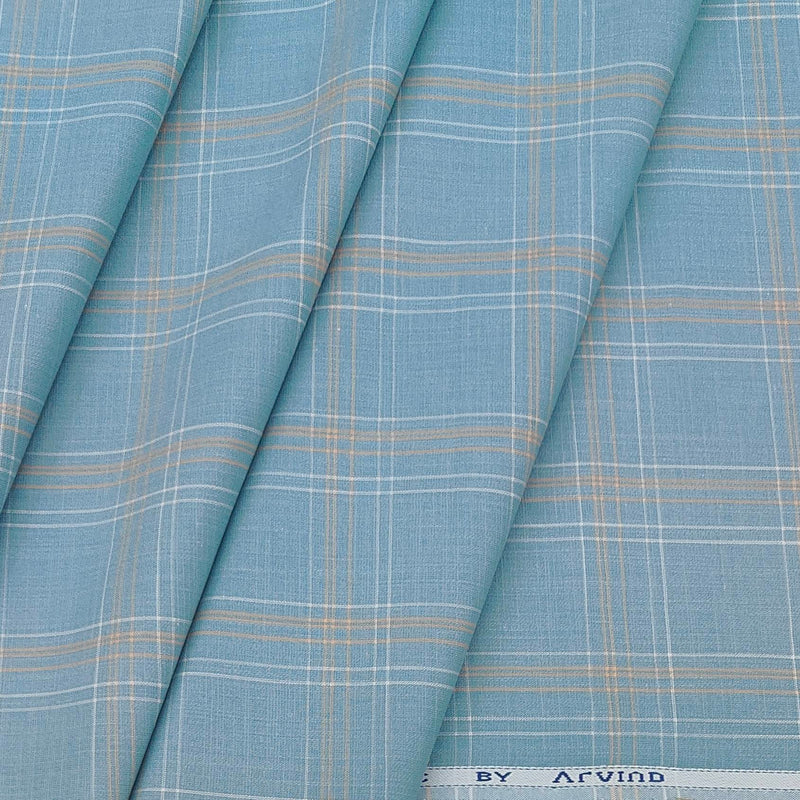 Shirt Fabric Arvind Cotton Blended Check Colour Denim Blue