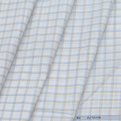 Shirt Fabric Arvind Cotton Blended Check Colour Light Blue N White
