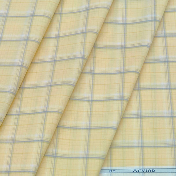 Shirt Fabric Arvind Cotton Blended Check Colour Buttermilk Yellow