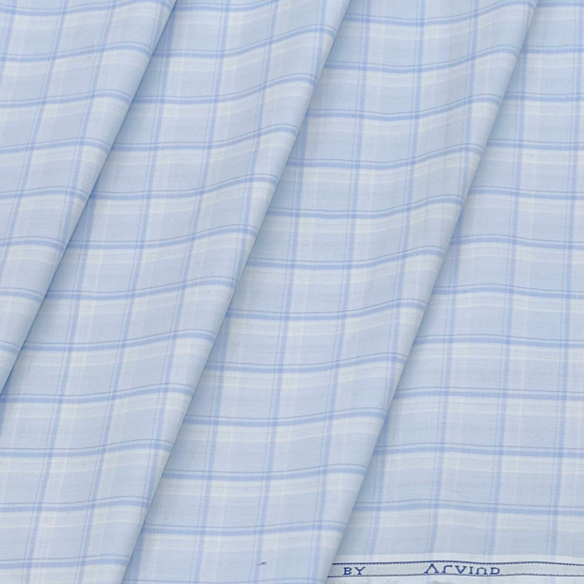 Shirt Fabric Arvind Cotton Blended Check Colour Light Blue