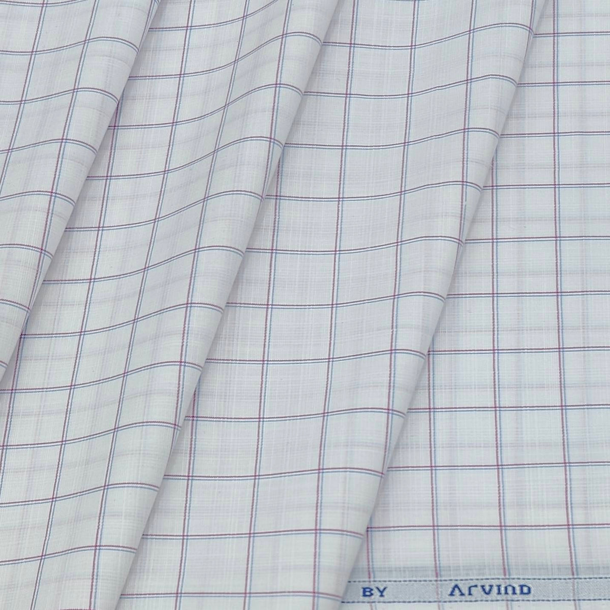 Shirt Fabric Arvind Cotton Blended Check Colour White N Ruby Red