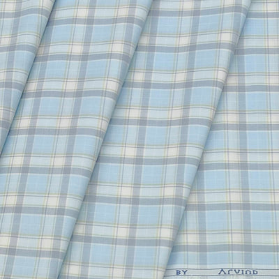 Shirt Fabric Arvind Cotton Blended Check Colour Sky Blue N Light Green