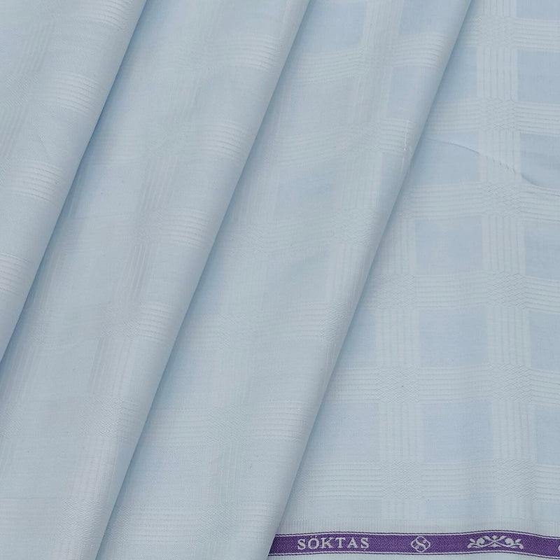 Shirt Fabric Soktas 100% Cotton Jacquard Check  Colour White N Sky Blue