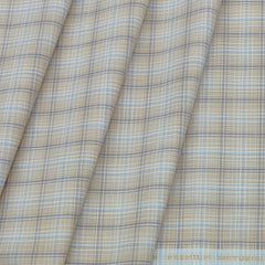 Shirt Fabric ManTire Poly Cotton Wrinkle Free Check Colour Sand N Light Blue
