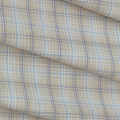 Shirt Fabric ManTire Poly Cotton Wrinkle Free Check Colour Sand N Light Blue
