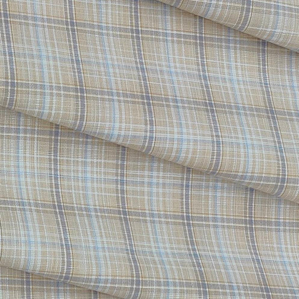 Shirt Fabric ManTire Poly Cotton Wrinkle Free Check Colour Sand N Light Blue