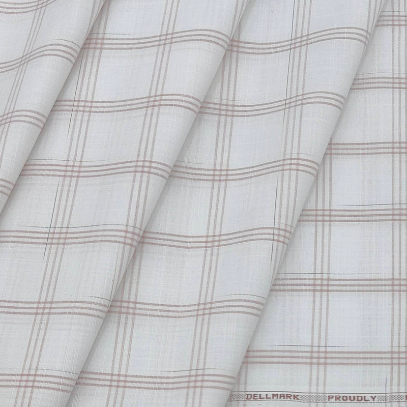 Shirt Fabric ManTire Poly Cotton Wrinkle Free Check Colour Flamingo Pink N White