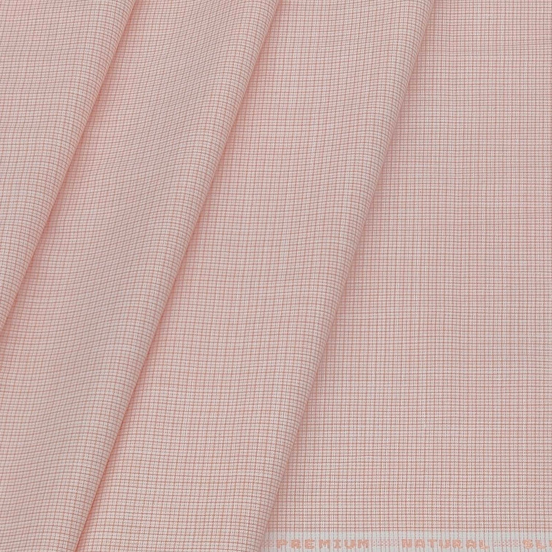 Shirt Fabric ManTire Poly Cotton Wrinkle Free Pin Check Colour Salmon Pink