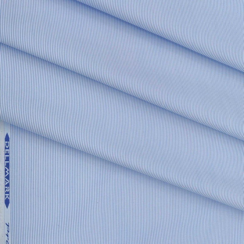 Shirt Fabric ManTire Poly Cotton Wrinkle Free Pin Lining Colour Blue