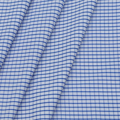Shirt Fabric ManTire Poly Cotton Wrinkle Free Formal Small Check Colour White N Admiral Blue