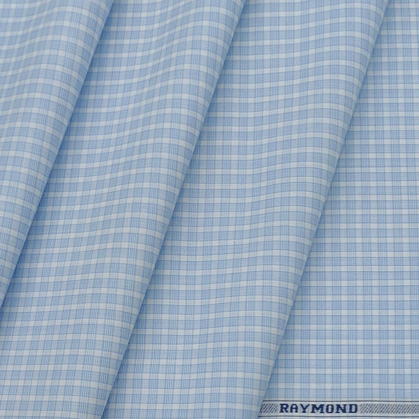Shirt Fabric Raymond 100% Cotton Small Check Colour Light Blue
