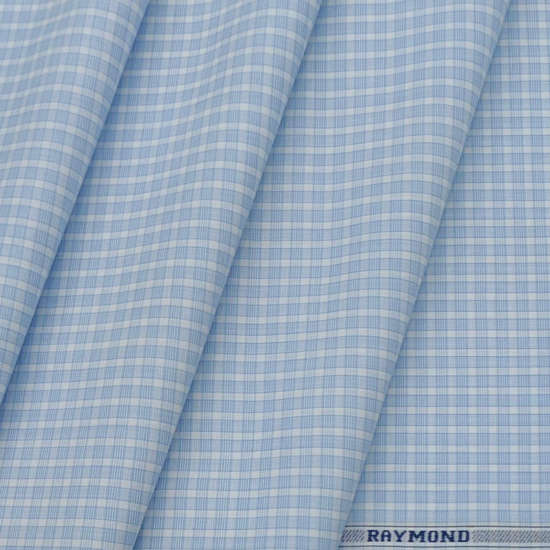 Shirt Fabric Raymond 100% Cotton Small Check Colour Light Blue
