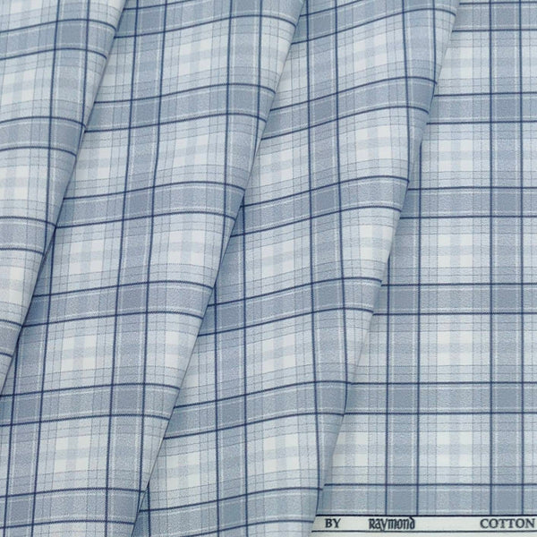 Shirt Fabric Raymond Polished Cotton Check Colour Light Blue