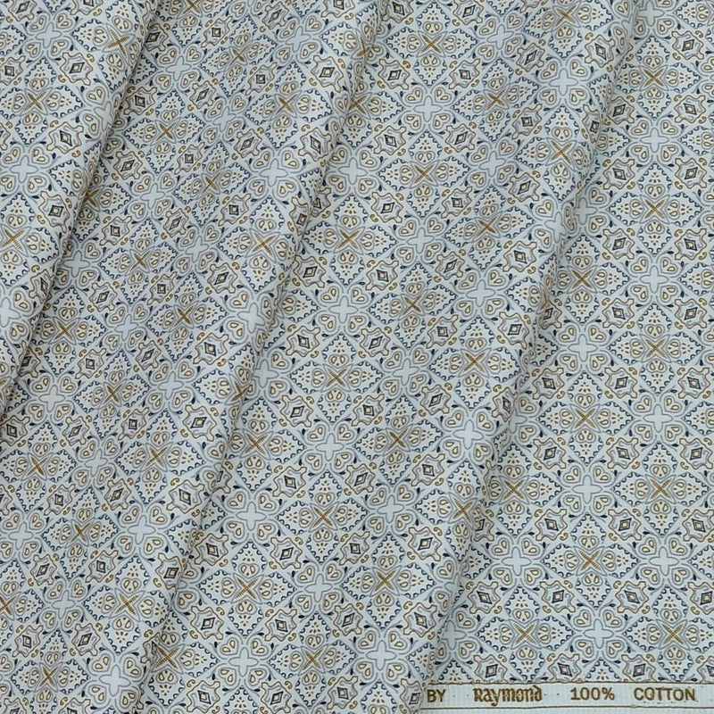 Shirt Fabric Raymond 100% Cotton Printed Colour Gold N White