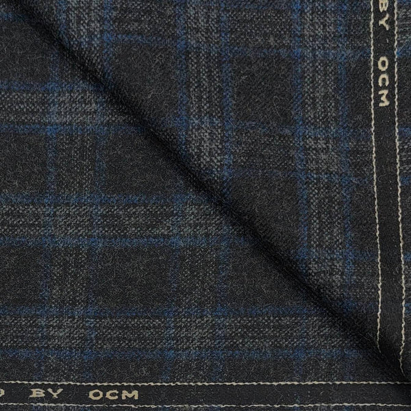 Tweed Blazer Fabric OCM Wool Blended Check Colour Black N Blue
