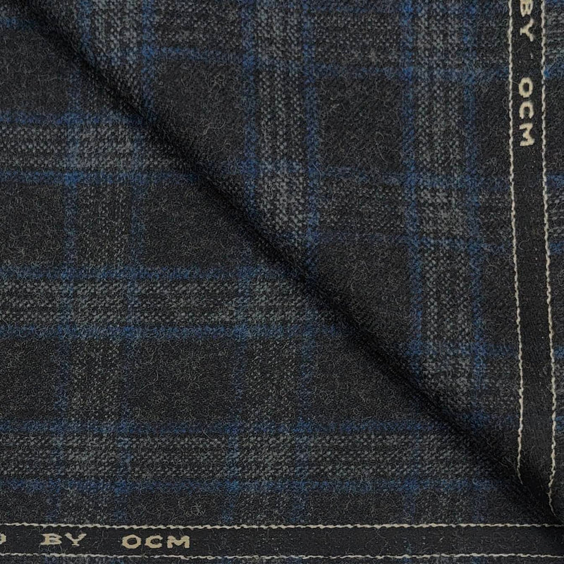 Tweed Blazer Fabric OCM Wool Blended Check Colour Black N Blue