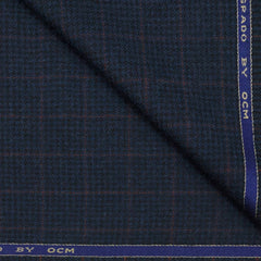 Tweed Blazer Fabric OCM  Wool Blended Check Colour Dark Berry Blue
