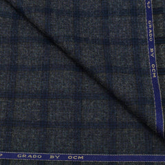 Tweed Blazer Fabric OCM  Wool Blended Broad Check Colour Nevada Grey N Blue