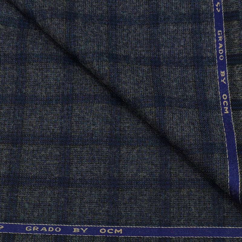 Tweed Blazer Fabric OCM  Wool Blended Broad Check Colour Nevada Grey N Blue