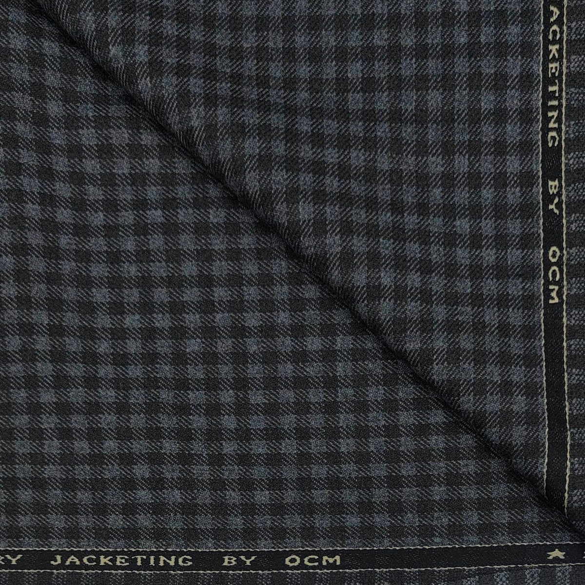 Tweed Blazer Fabric OCM  Wool Blended Small Check Colour Black N Lead Grey