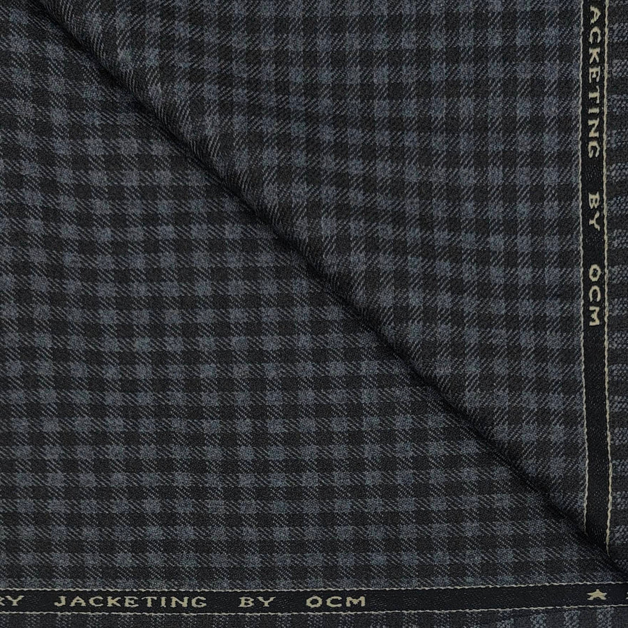 Tweed Blazer Fabric OCM  Wool Blended Small Check Colour Black N Lead Grey