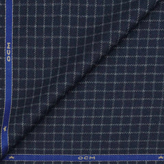 Tweed Blazer Fabric OCM  Wool Blended Small Check Colour Denim Blue N Silver