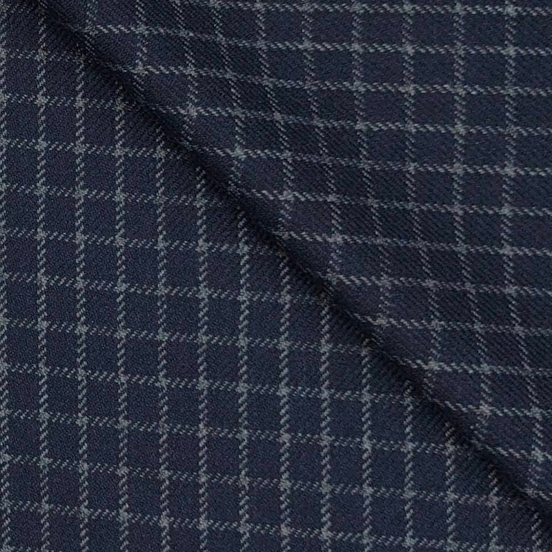Tweed Blazer Fabric OCM  Wool Blended Small Check Colour Denim Blue N Silver