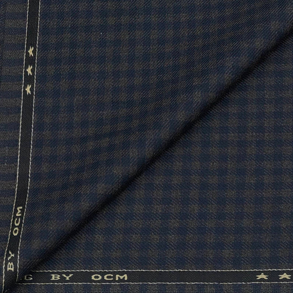 Tweed Blazer Fabric OCM  Wool Blended Small Check Colour Light Indigo Blue
