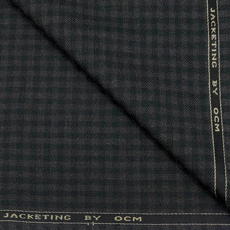 Tweed Blazer Fabric OCM  Wool Blended Small Check Colour Iron Grey