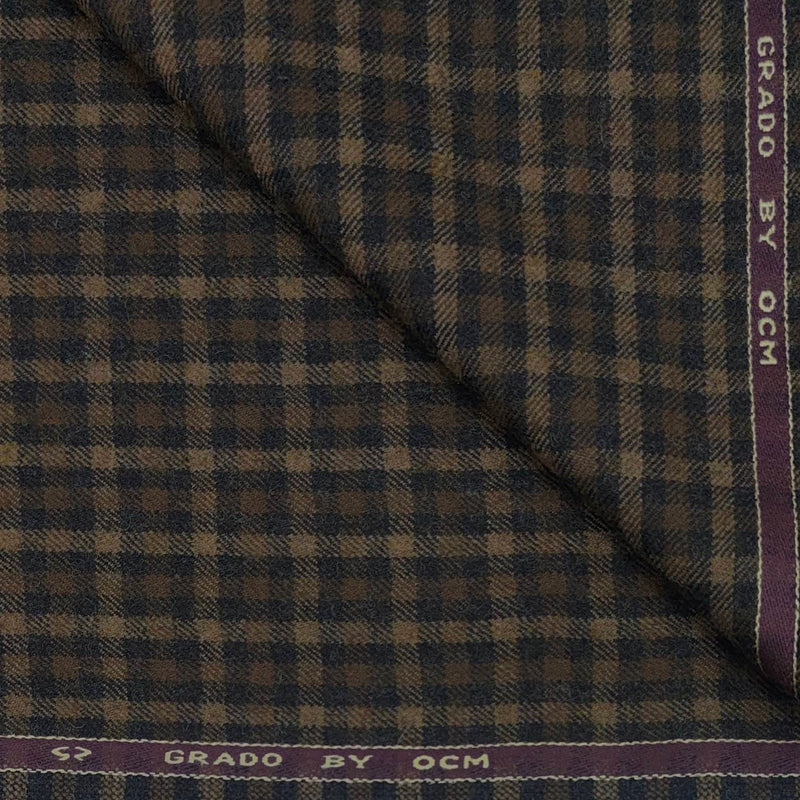Tweed Blazer Fabric OCM  Wool Blended Check Colour Carob Brown