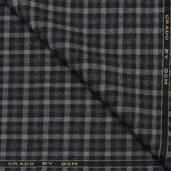 Tweed Blazer Fabric OCM  Wool Blended Check Colour Anchor Grey