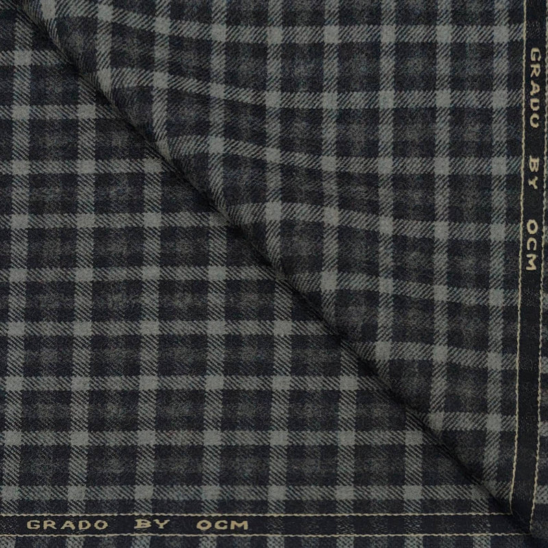 Tweed Blazer Fabric OCM  Wool Blended Check Colour Anchor Grey