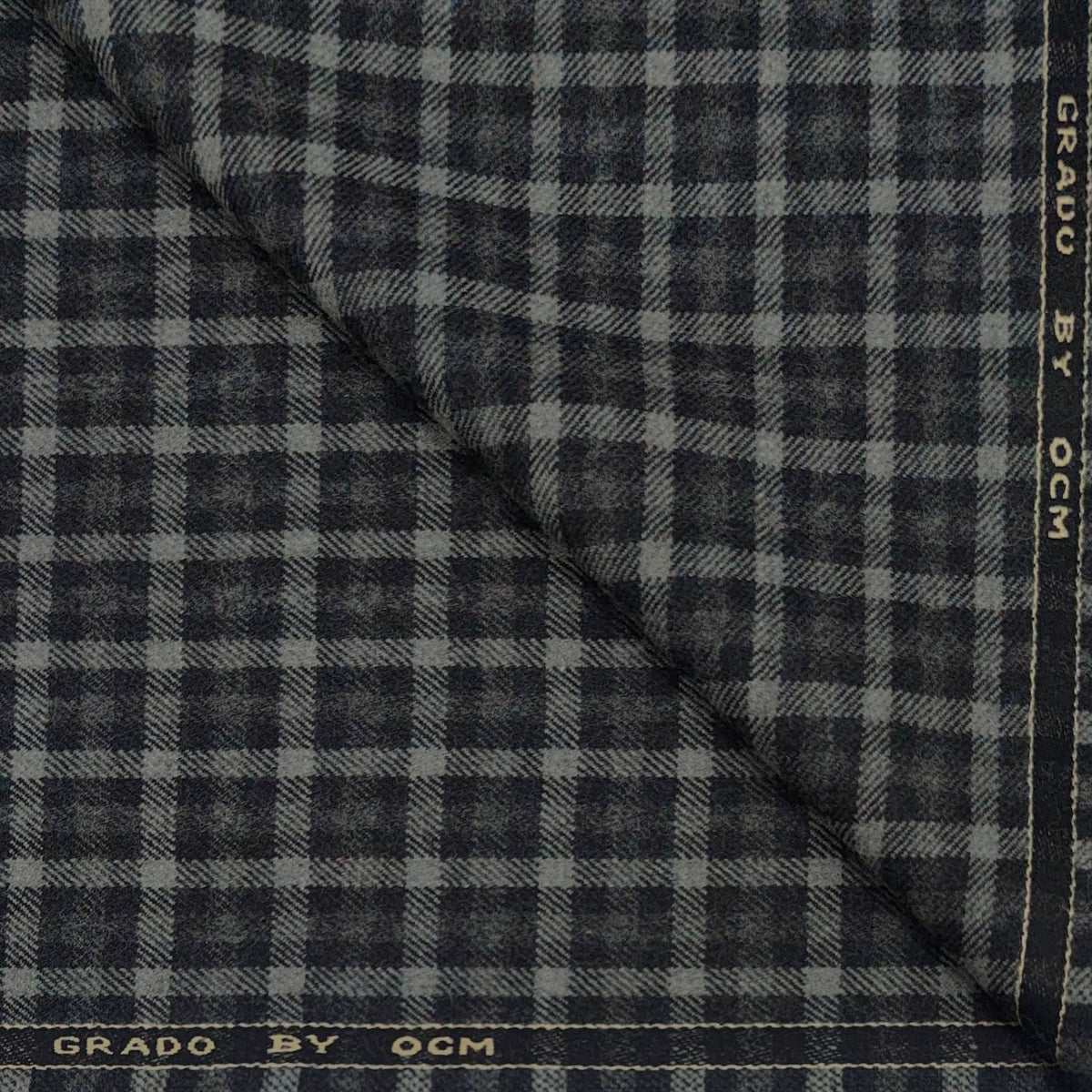 Tweed Blazer Fabric OCM  Wool Blended Check Colour Anchor Grey