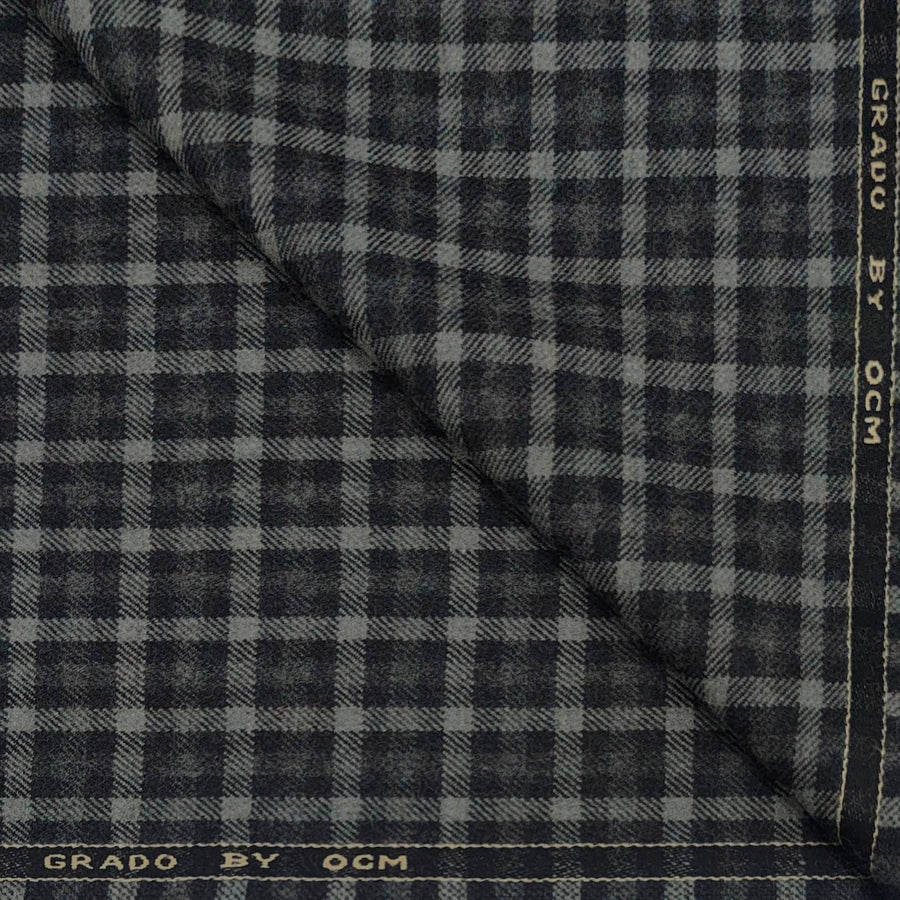Tweed Blazer Fabric OCM  Wool Blended Check Colour Anchor Grey