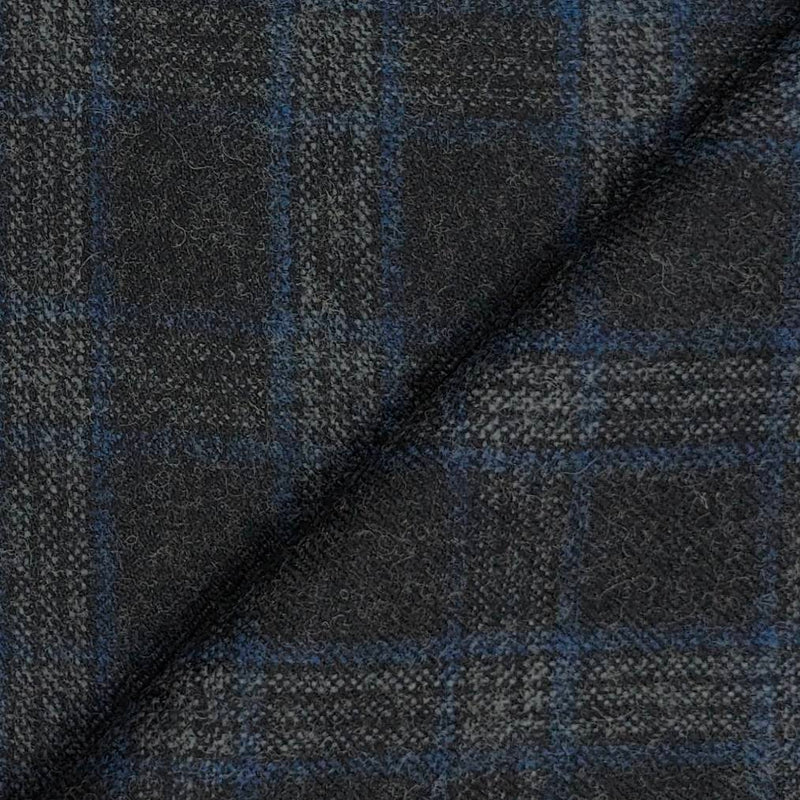 Tweed Blazer Fabric OCM Wool Blended Check Colour Black N Blue