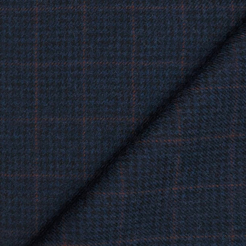 Tweed Blazer Fabric OCM  Wool Blended Check Colour Dark Berry Blue