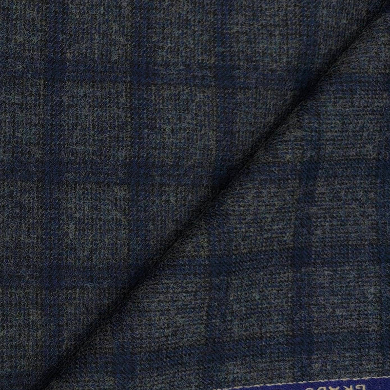 Tweed Blazer Fabric OCM  Wool Blended Broad Check Colour Nevada Grey N Blue