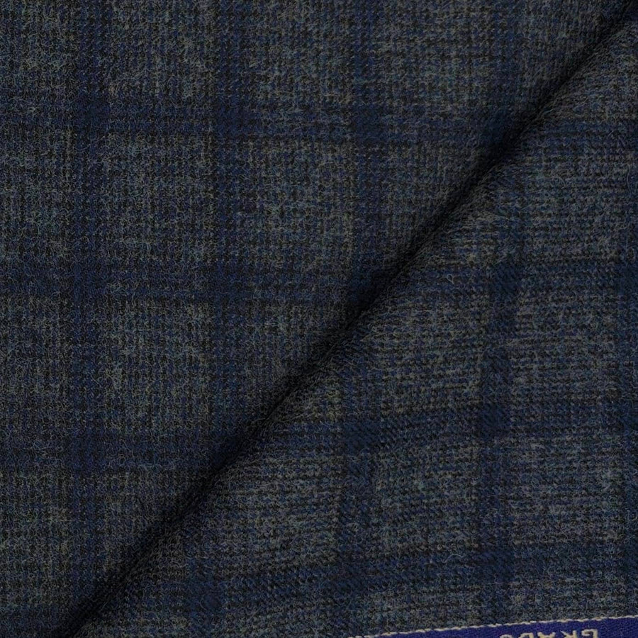 Tweed Blazer Fabric OCM  Wool Blended Broad Check Colour Nevada Grey N Blue