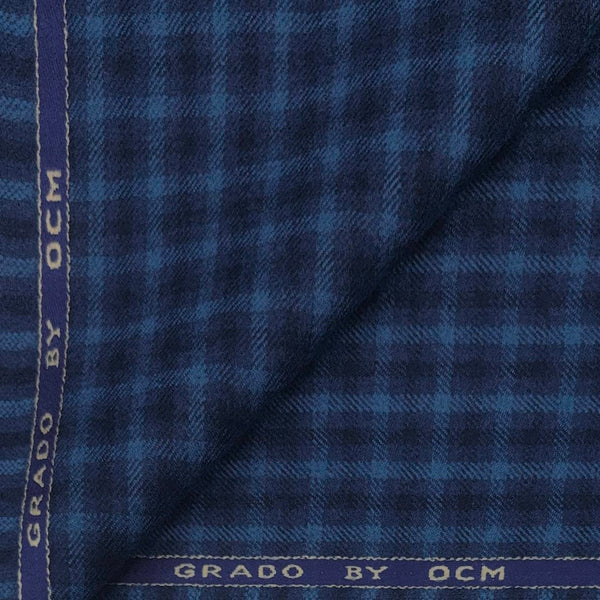 Tweed Blazer Fabric OCM 100% Wool Check Colour Blue