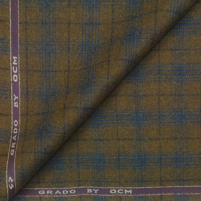 Tweed Blazer Fabric OCM 100% Wool Check Colour Golden Brown