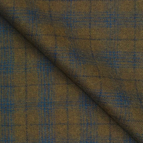 Tweed Blazer Fabric OCM 100% Wool Check Colour Golden Brown