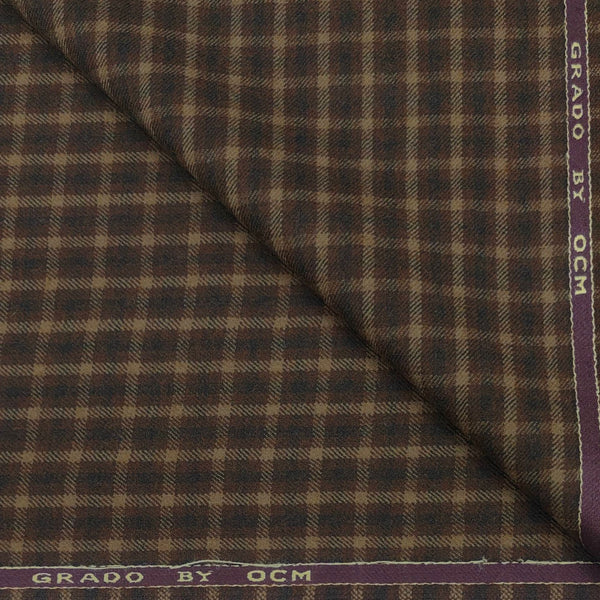 Tweed Blazer Fabric OCM 100% Wool Check Colour Coffee N Beige