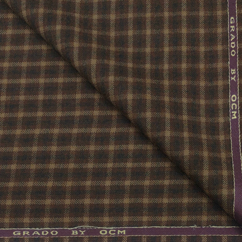 Tweed Blazer Fabric OCM 100% Wool Check Colour Coffee N Beige