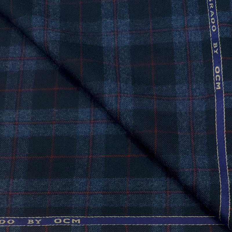 Tweed Blazer Fabric OCM 100% Wool Check Colour Glaucous Blue N Black