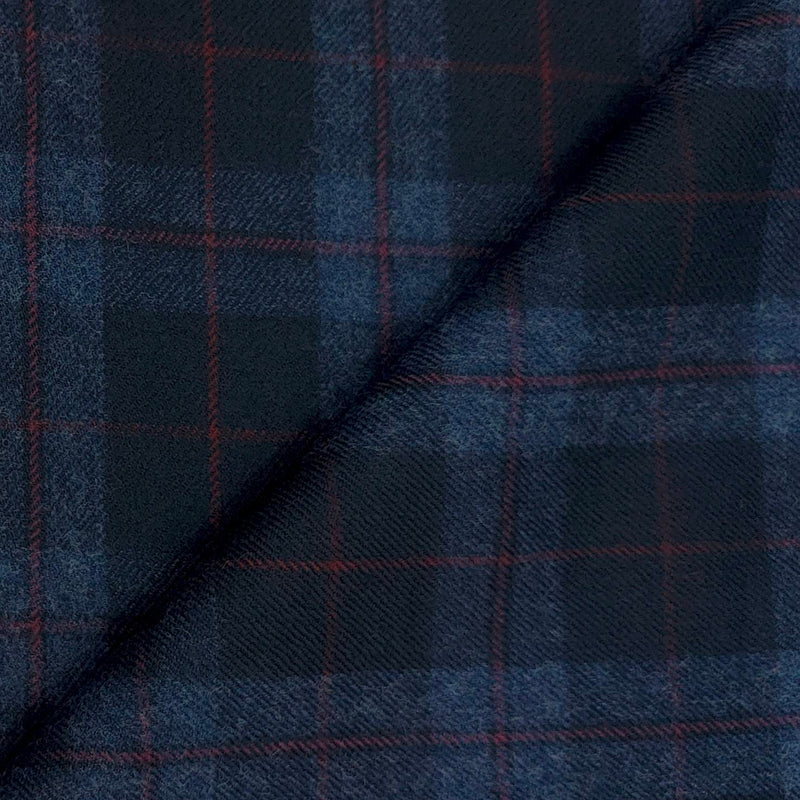 Tweed Blazer Fabric OCM 100% Wool Check Colour Glaucous Blue N Black