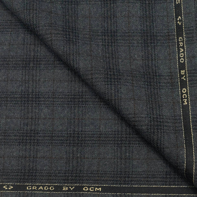Tweed Blazer Fabric OCM 100% Wool Check Colour Charcoal Grey N Brown