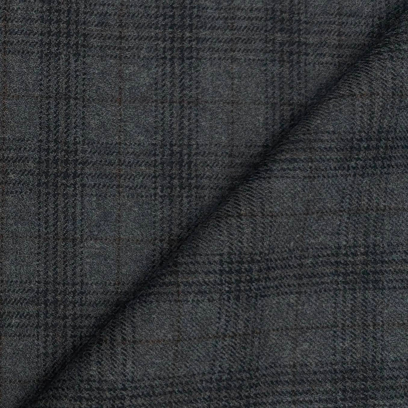Tweed Blazer Fabric OCM 100% Wool Check Colour Charcoal Grey N Brown
